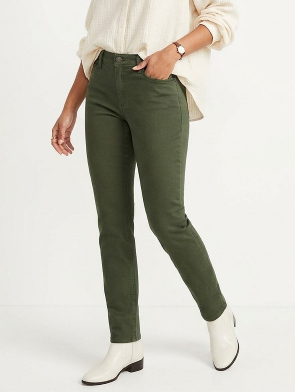 Bandolino Olive Green Straight-Leg Women's All Cotton Jeans